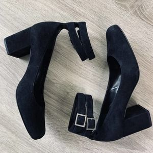 Saint Laurent Black Suede Ankle Wrap Mary Jane Heels